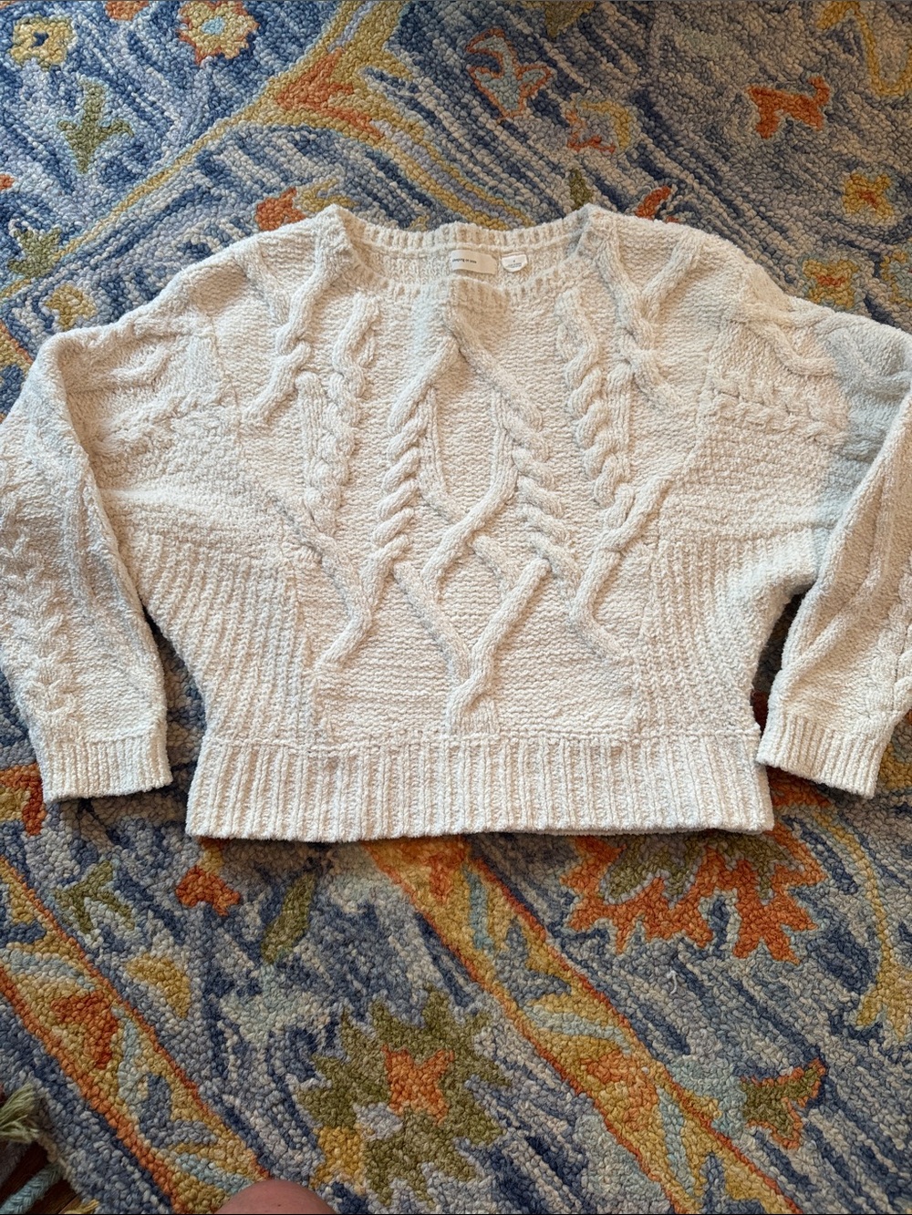 Anthropologie Sleeping on Snow Cozy Cream Cable Knit Scoop Neck Sweater